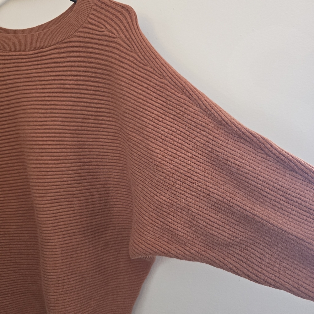 Boxy Ribbed Crewneck Sweater in Rust Orange - Picture 2 of 7